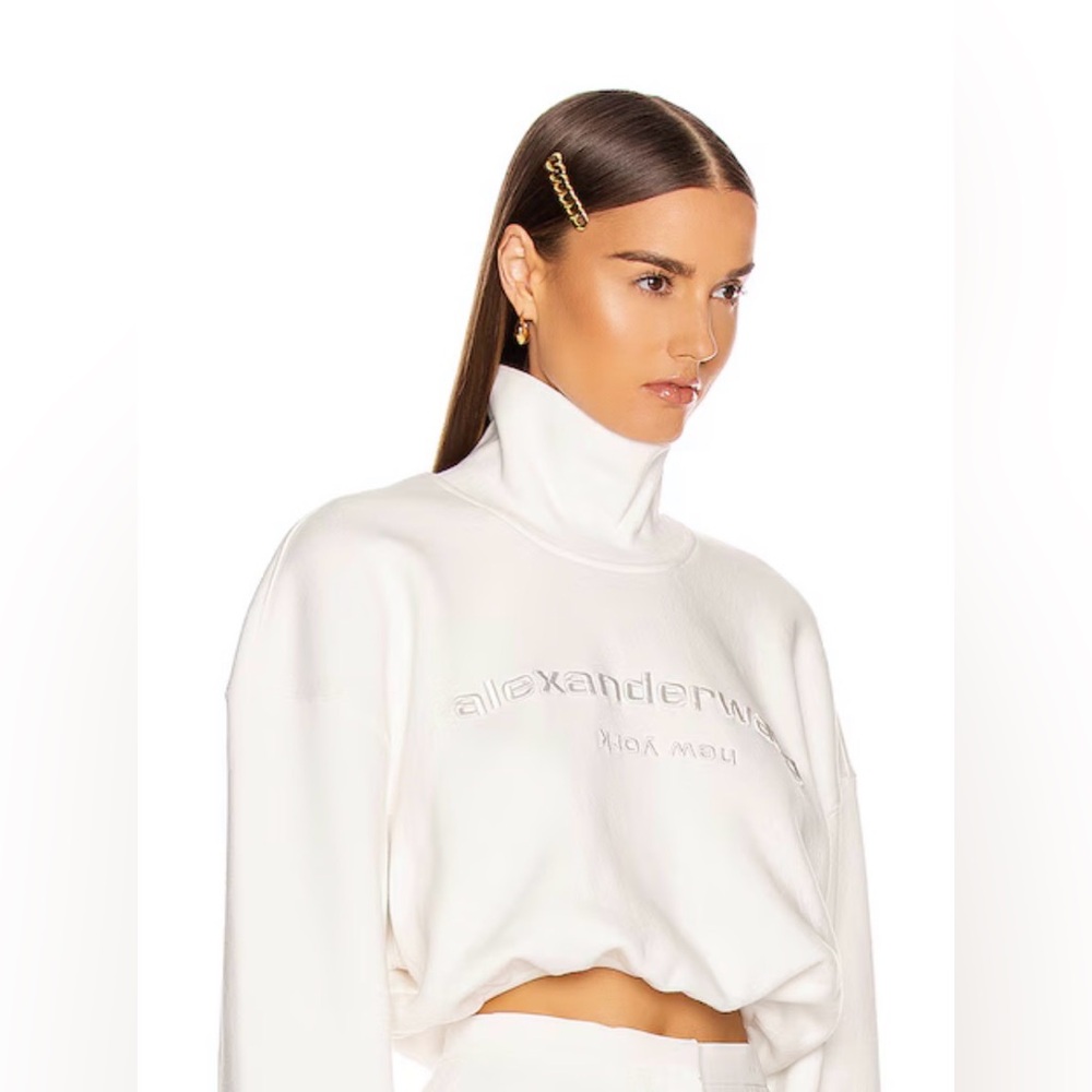 Alexander Wang Cream Embossed Logo Turtleneck